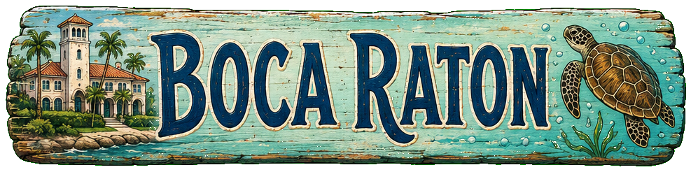 Illustrated vintage road sign for Boca Raton