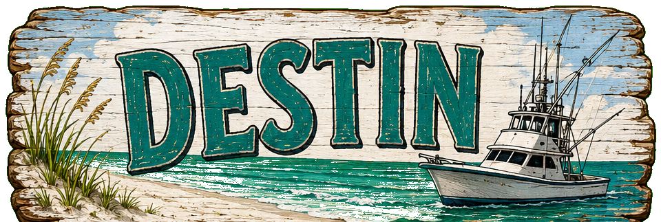 Illustrated vintage road sign for Destin