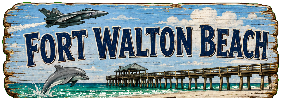 Illustrated vintage road sign for Fort Walton Beach