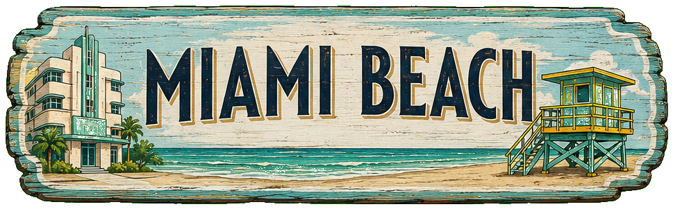 Illustrated vintage road sign for Miami Beach