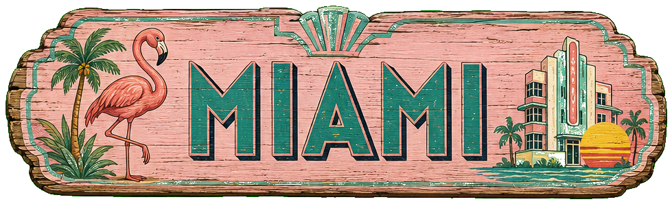 Illustrated vintage road sign for Miami
