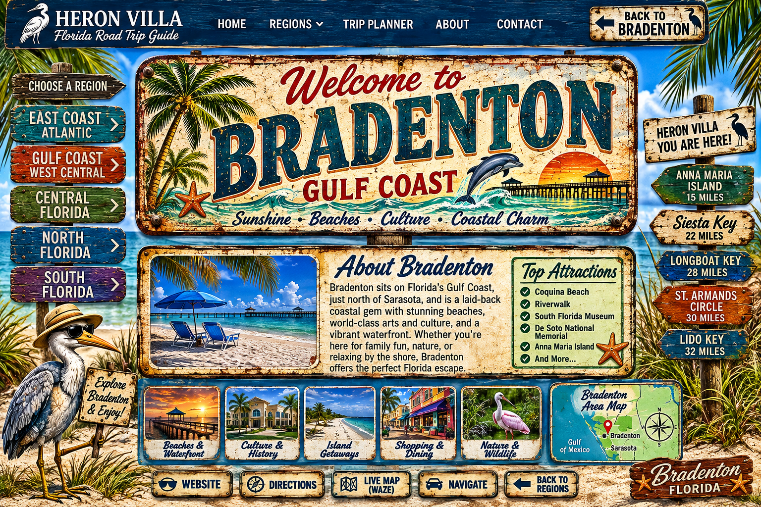 Approved illustrated vintage Bradenton Gulf Coast road-trip guide artwork