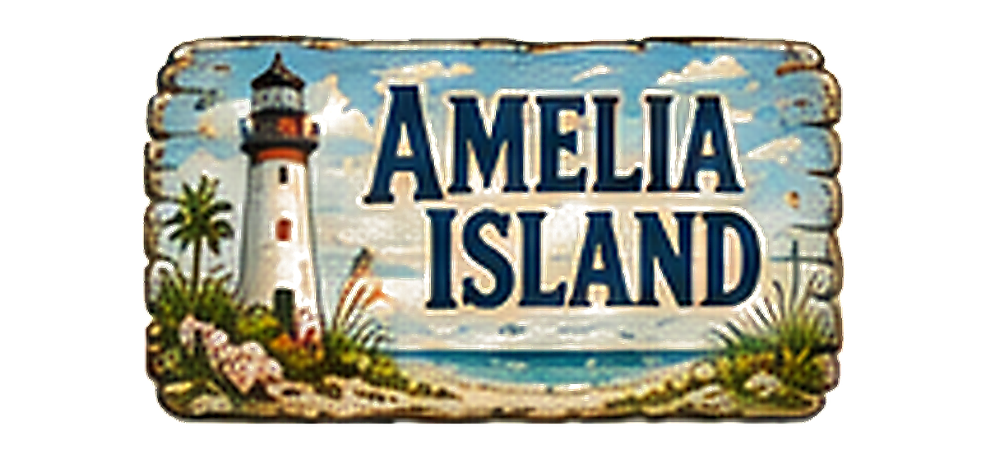 Illustrated vintage road sign for Amelia Island