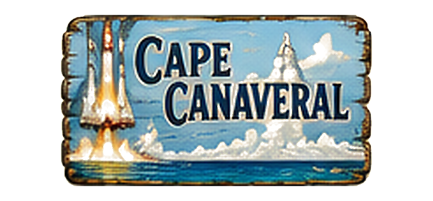 Illustrated vintage road sign for Cape Canaveral