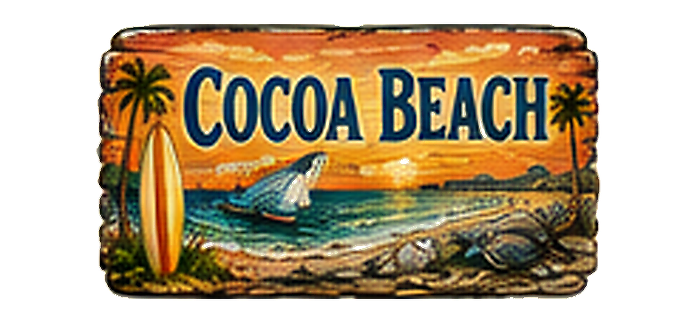 Illustrated vintage road sign for Cocoa Beach