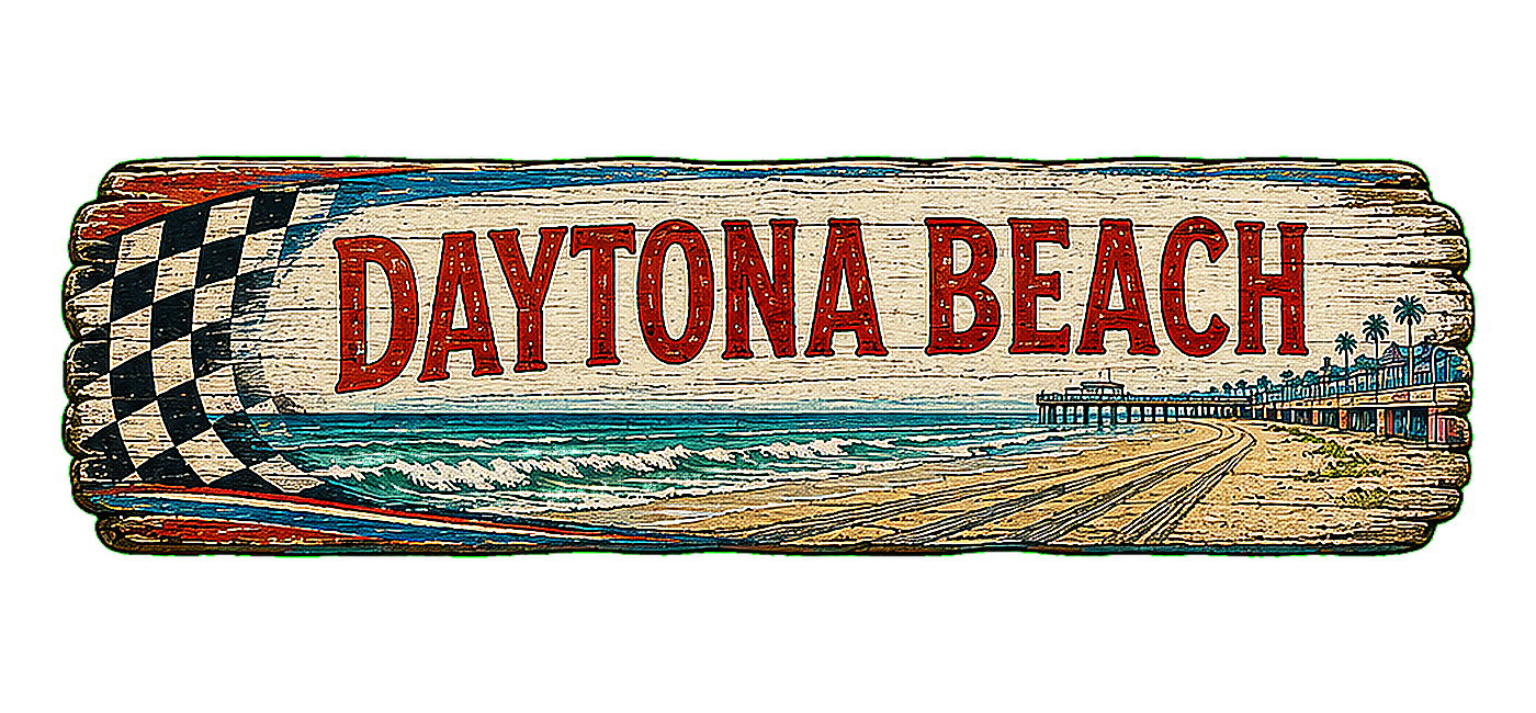 Illustrated vintage road sign for Daytona Beach