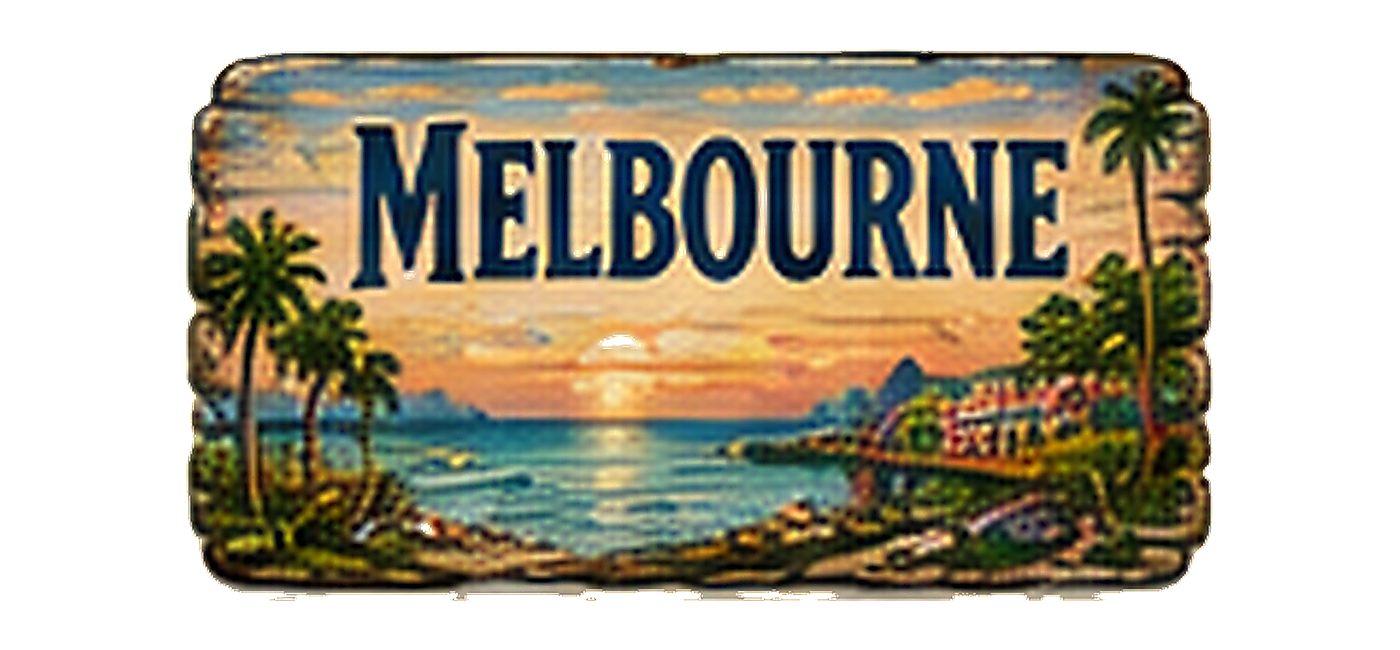 Illustrated vintage road sign for Melbourne