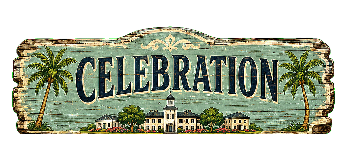 Illustrated vintage road sign for Celebration