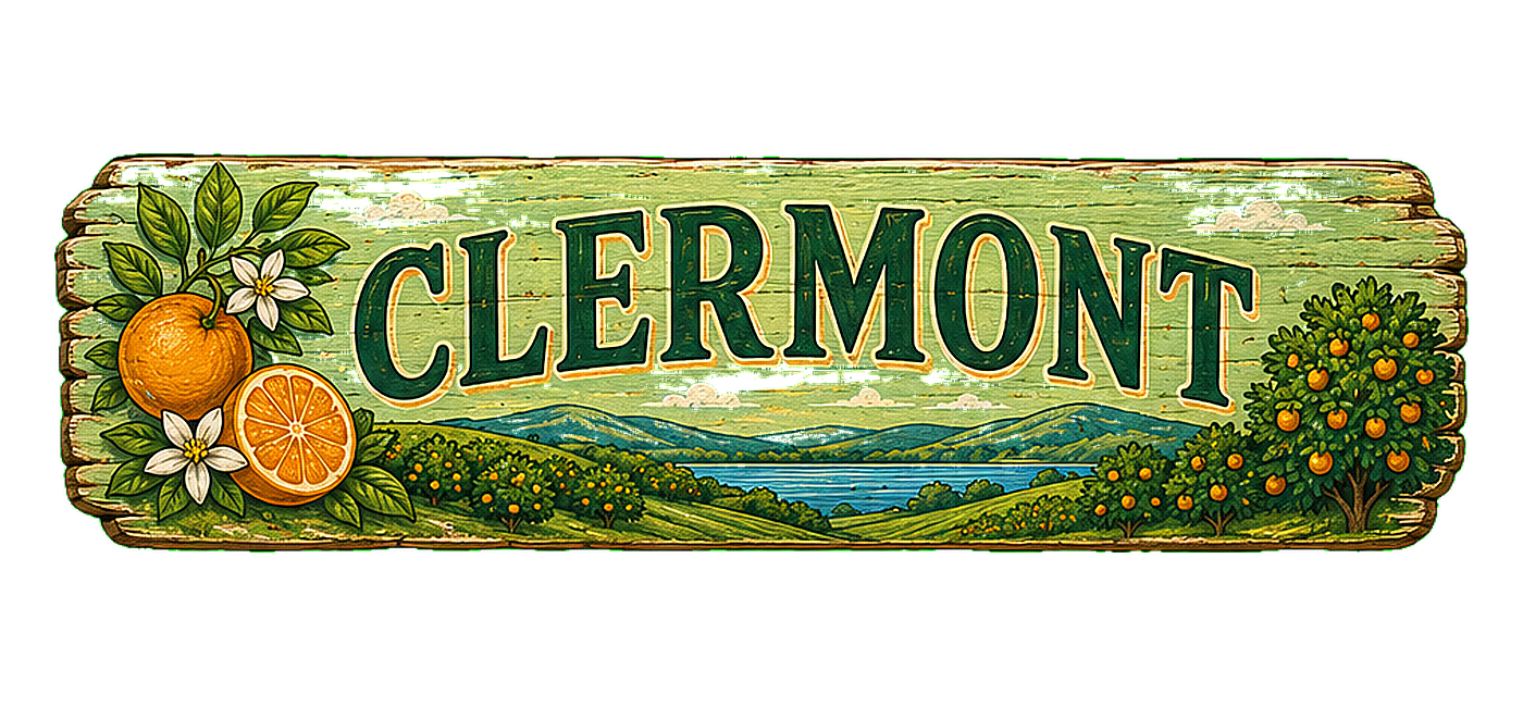 Illustrated vintage road sign for Clermont