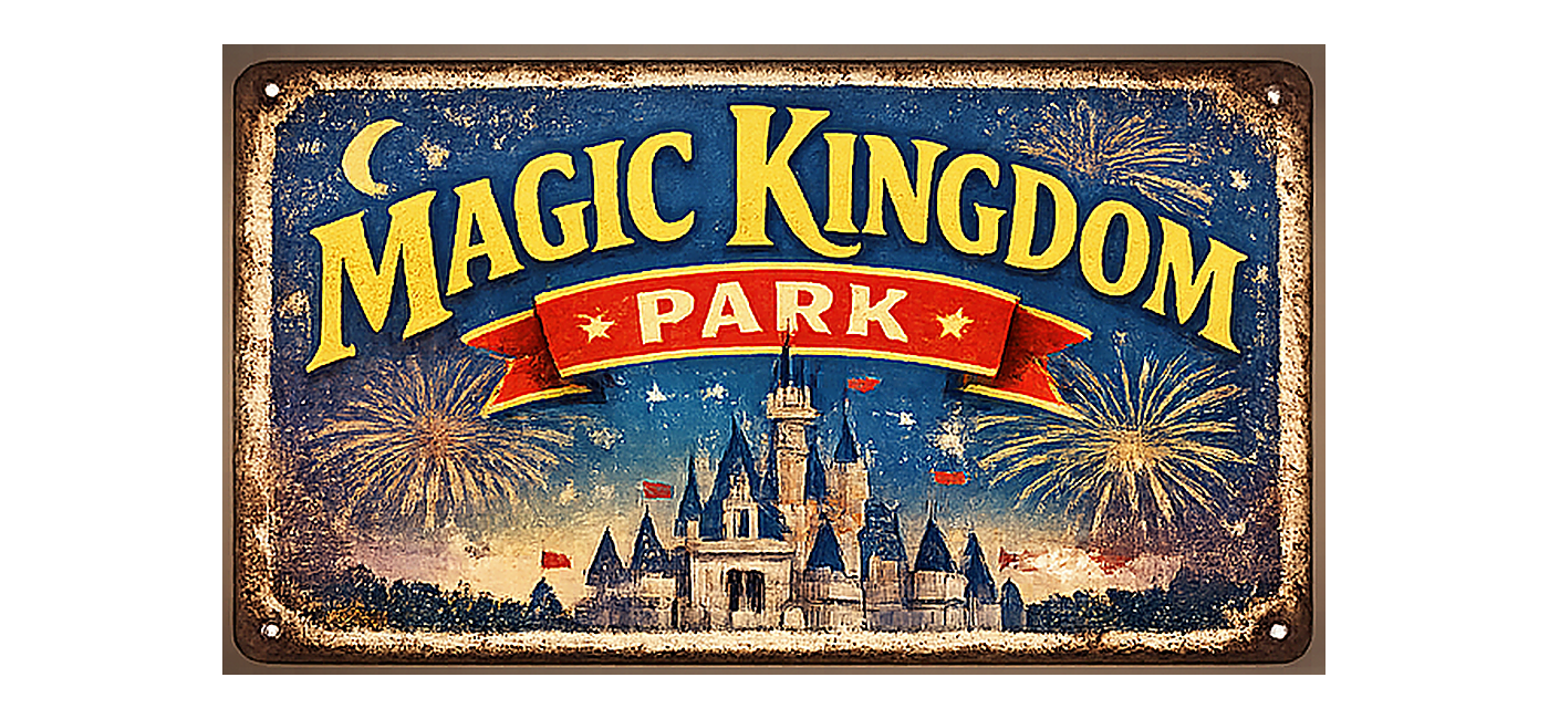 Illustrated vintage sign for Magic Kingdom Park