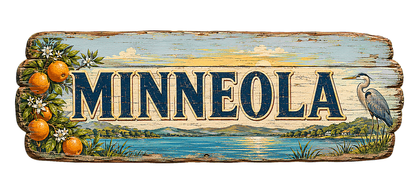 Illustrated vintage road sign for Minneola