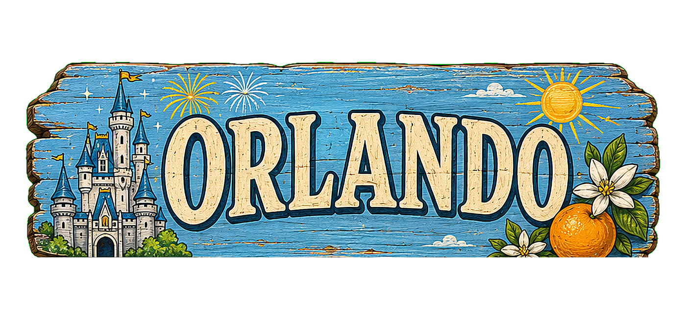Illustrated vintage road sign for Orlando