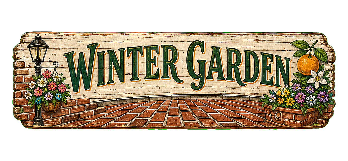 Illustrated vintage road sign for Winter Garden
