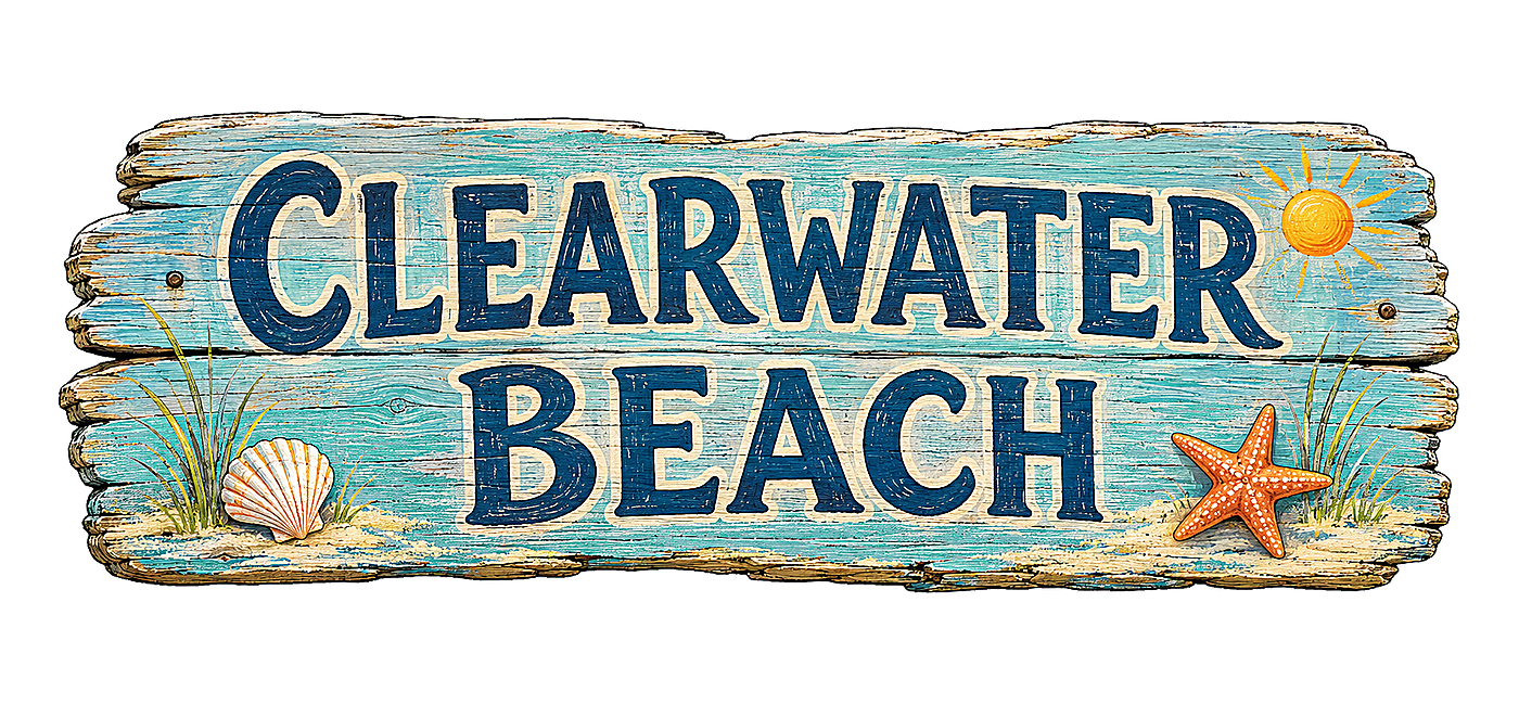 Illustrated vintage road sign for Clearwater Beach