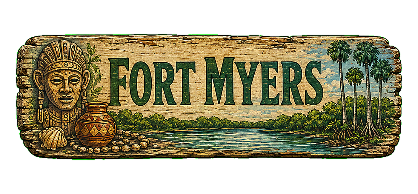 Illustrated vintage road sign for Fort Myers