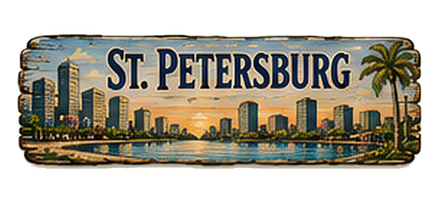 Illustrated vintage road sign for St Petersburg
