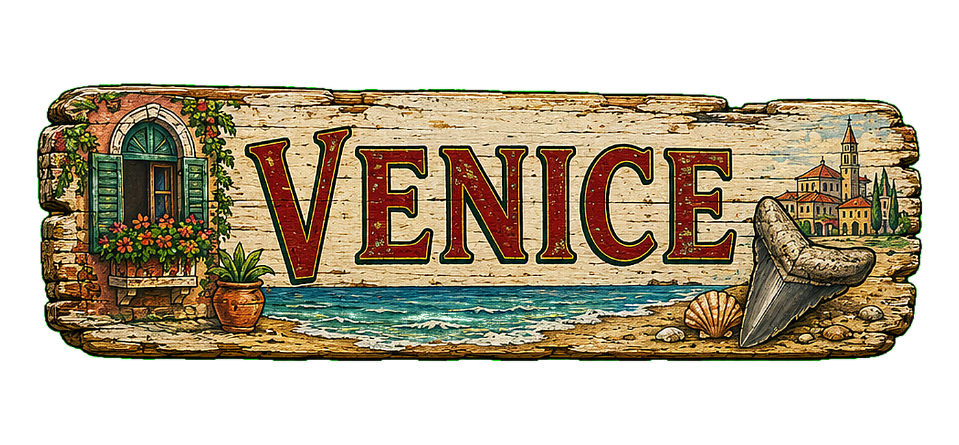 Illustrated vintage road sign for Venice