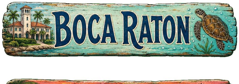Vintage illustrated Boca Raton destination sign