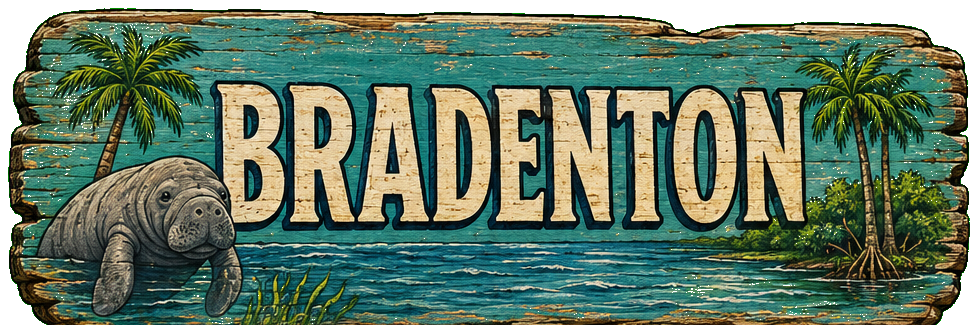 Vintage illustrated Bradenton destination sign