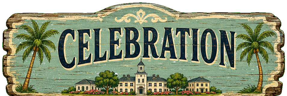 Vintage illustrated Celebration destination sign