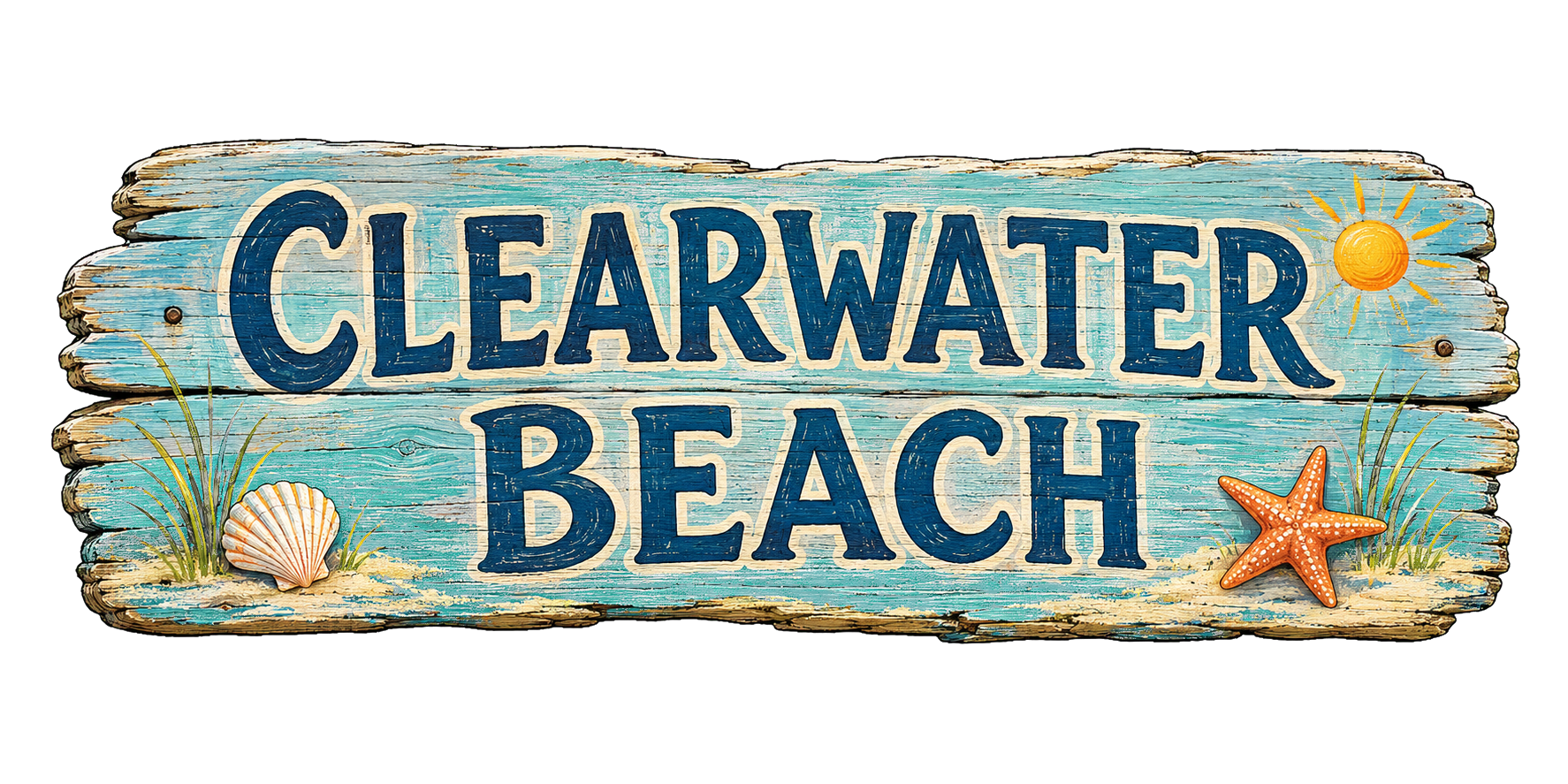Vintage illustrated Clearwater Beach destination sign