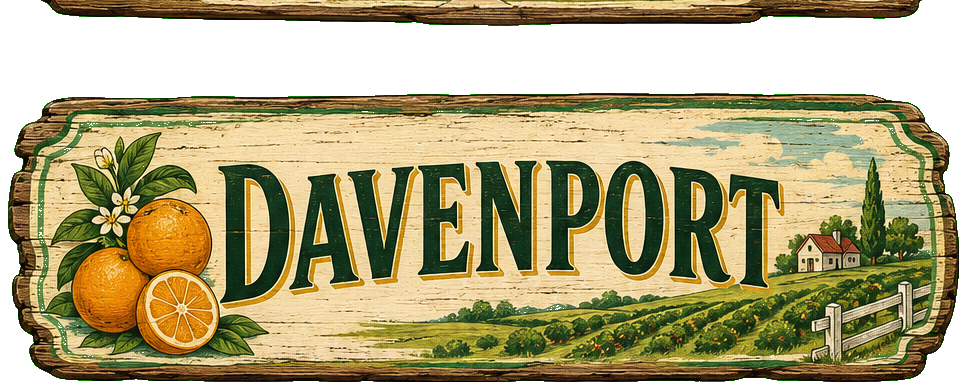 Vintage illustrated Davenport destination sign