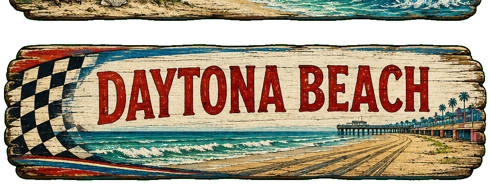 Vintage illustrated Daytona Beach destination sign