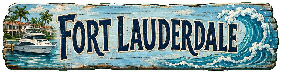 Vintage illustrated Fort Lauderdale destination sign