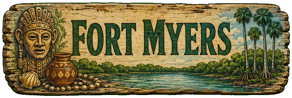 Vintage illustrated Fort Myers destination sign