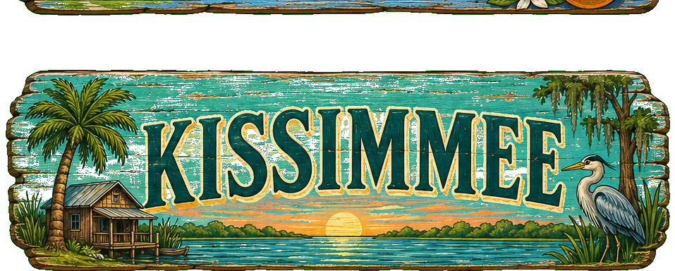 Vintage illustrated Kissimmee destination sign