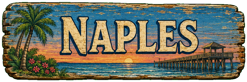 Vintage illustrated Naples destination sign