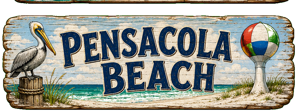 Vintage illustrated Pensacola Beach destination sign