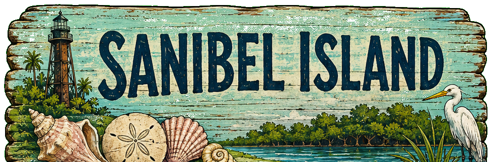 Vintage illustrated Sanibel Island destination sign