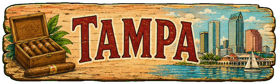 Vintage illustrated Tampa destination sign