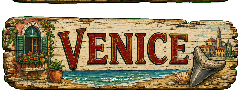 Vintage illustrated Venice destination sign