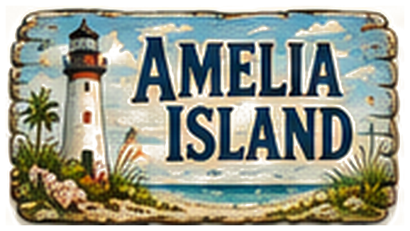 Vintage illustrated Amelia Island destination sign