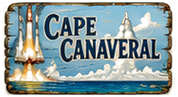 Vintage illustrated Cape Canaveral destination sign