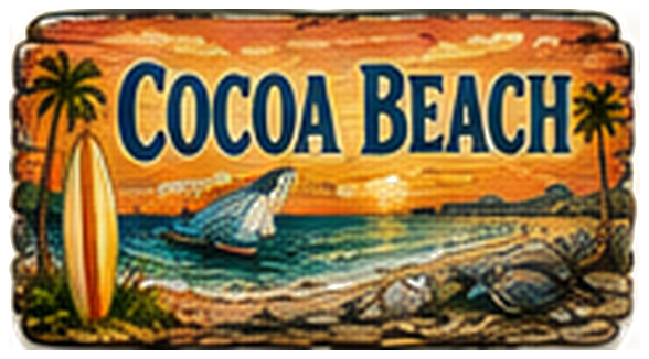 Vintage illustrated Cocoa Beach destination sign