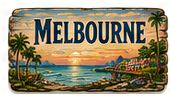 Vintage illustrated Melbourne destination sign