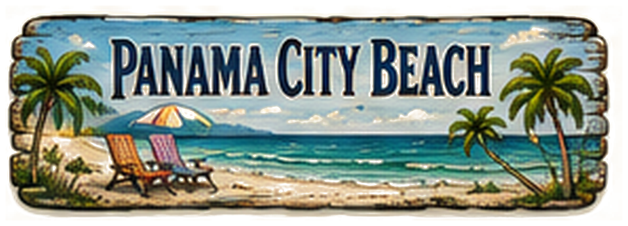 Illustrated vintage road sign for Panama City Beach