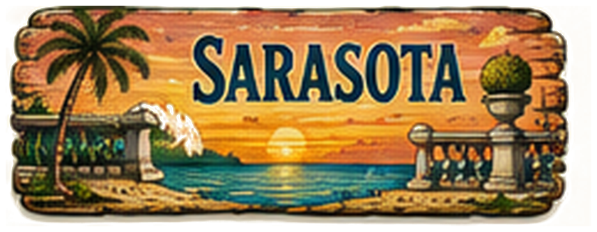 Vintage illustrated Sarasota destination sign