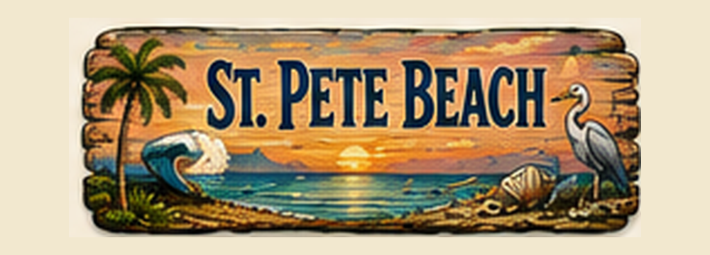 Vintage illustrated St Pete Beach destination sign