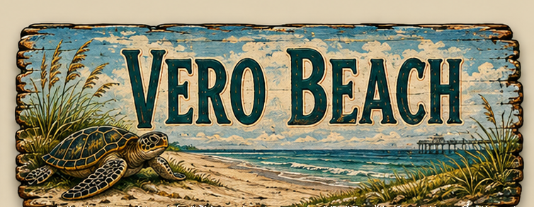 Vintage illustrated Vero Beach destination sign